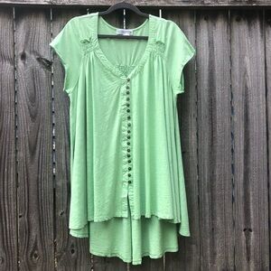 Hinton & Hinton NWT Vintage 100% Cotton Tunic Seafoam Green Slub Knit High Low